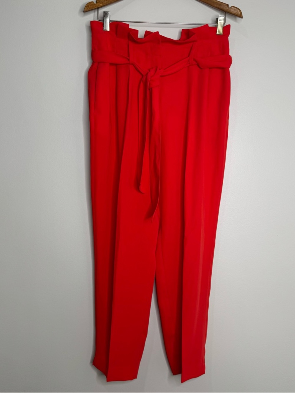Boden Bright Coral Orange Paper Bag Waist Tie Belt Trouser Pants Size 6